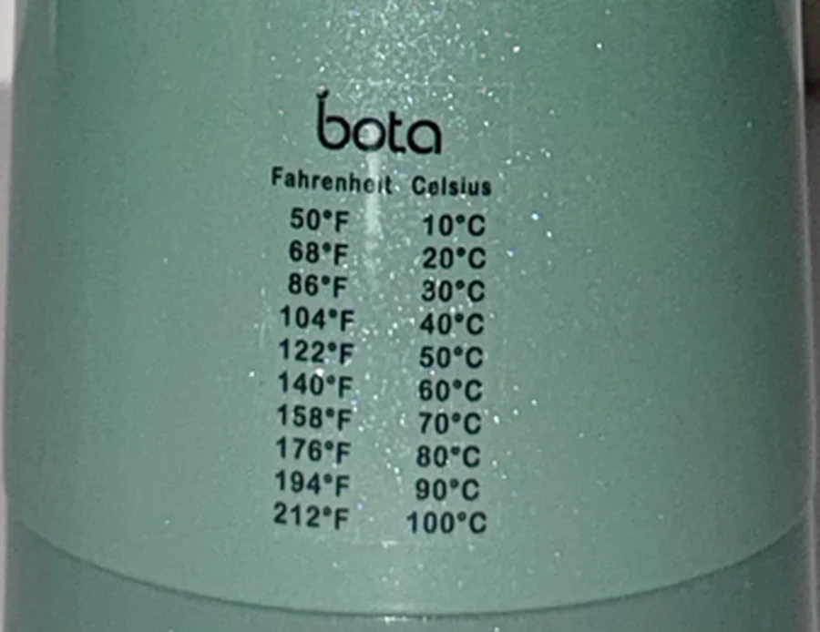 The Fahrenheit and Celsius guide printed on the back